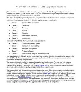 AS9110C - Rev B to Rev C QMS Upgrade Instructions