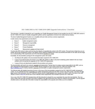 13485:2003 to 2016 QMS Upgrade Instructions Transition