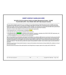 OHSAS 18001:2007 to ISO 45001:2018 Gap Analysis Checklist
