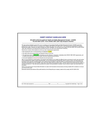 OHSAS 18001:2007 to ISO 45001:2018 Gap Analysis Checklist