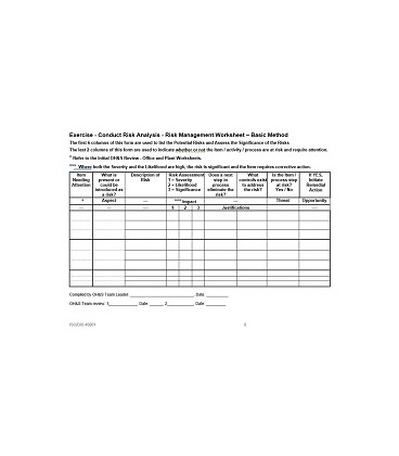 ISO 45001:2018 Risk Management Exercise