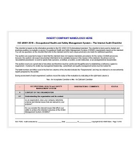 ISO 45001:2018 Internal Audit Checklist, Procedure, and Forms