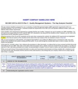 ISO 9001 to AS9110C Gap Checklist