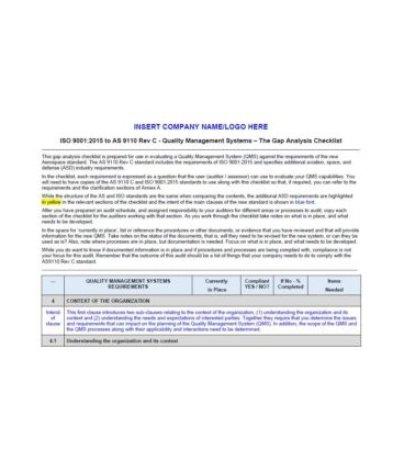 ISO 9001 to AS9110C Gap Checklist