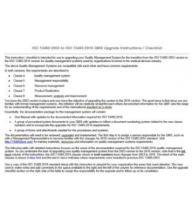 13485:2003 to 2016 QMS Upgrade Instructions Transition