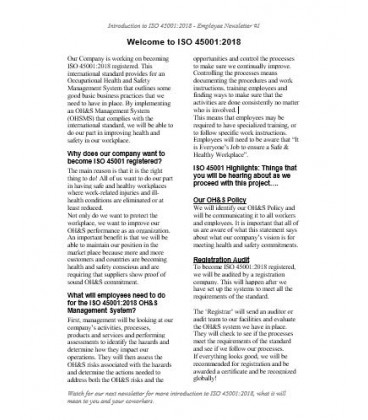 ISO 45001:2018 Set of Employee Newsletters