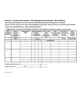 ISO 45001:2018 Risk Management Exercise