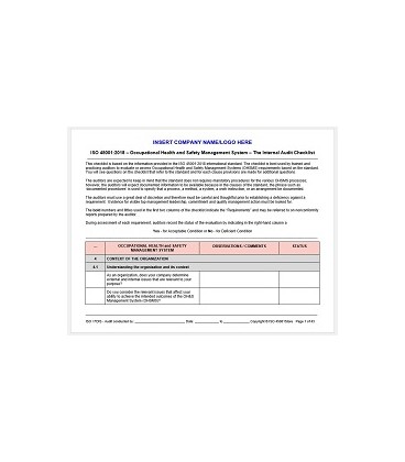 ISO 45001:2018 Internal Audit Checklist, Procedure, and Forms