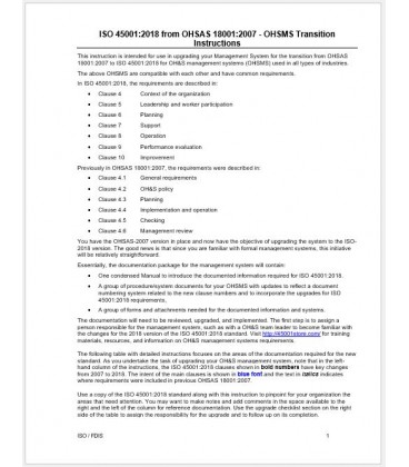 OHSAS 18001:2007 to ISO 45001:2018 Transition SMS Package