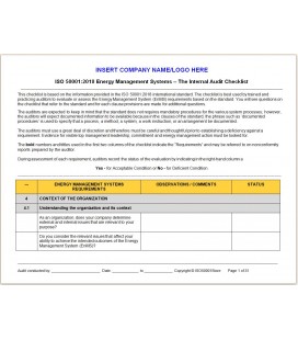 50001:2018 Internal Audit Checklist