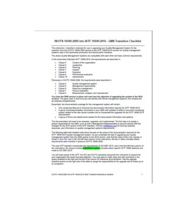 IATF 16949:2009 to 2016 Transition QMS